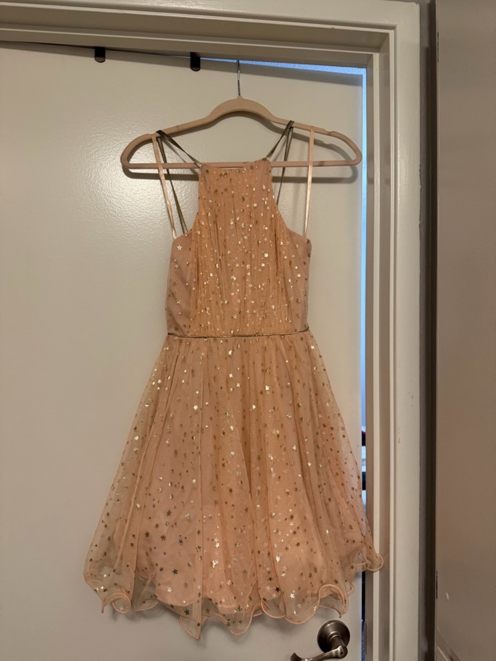 City Studio Peach Star-Embellished Halter Tulle Dress